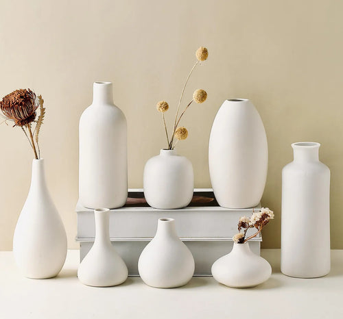 Parlamain Juego De 8 Jarrones De Ceramica Blanca Para Flores