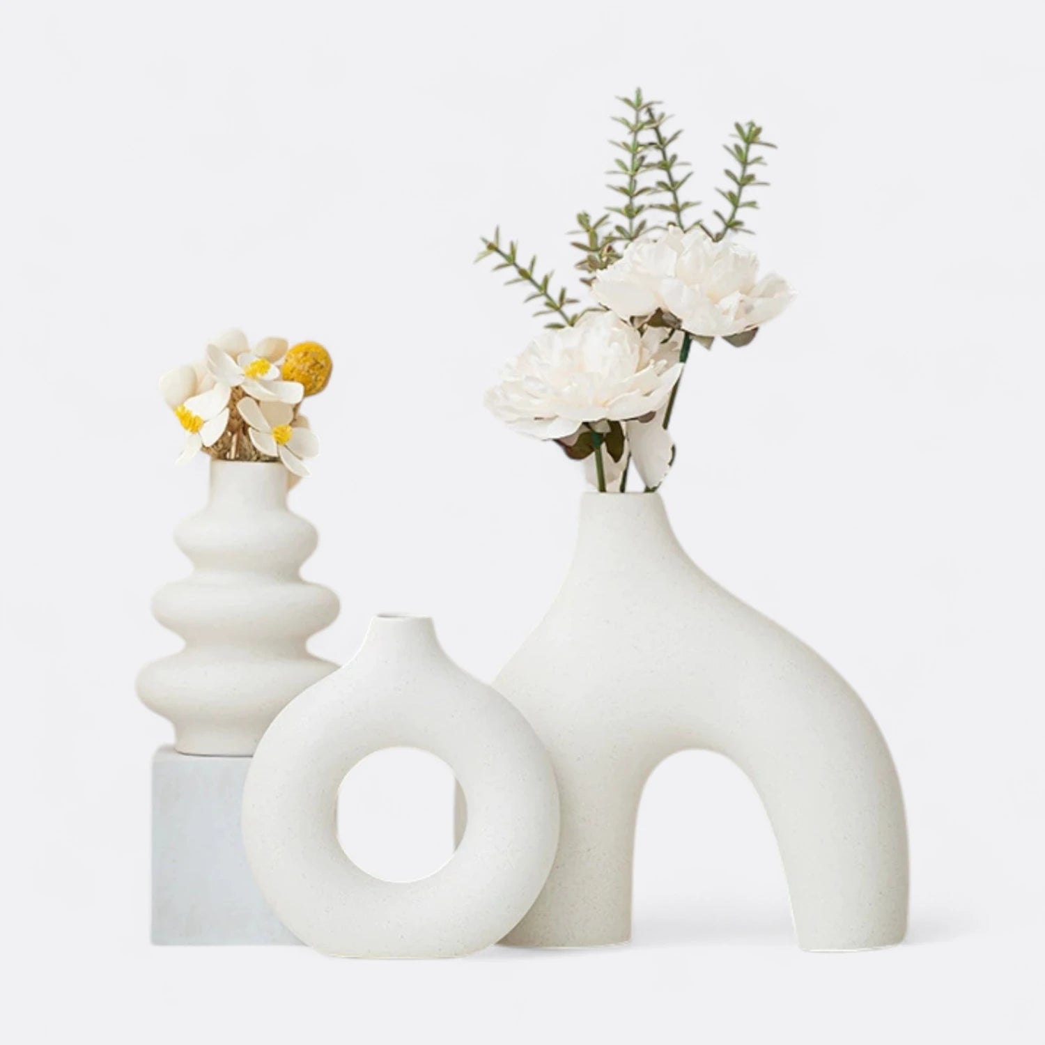 Set De Floreros Minimalistas Blancos x3